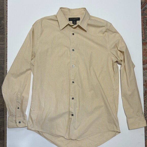 Banana Republic Classic Long Sleeve Shirt Yellow Striped Mens Size Large MOP - Picture 1 of 9